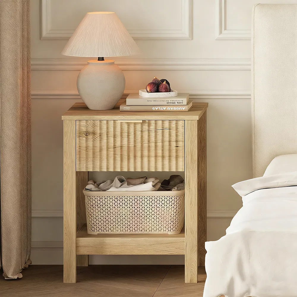 Modern Fluted Nightstand Bedside Table with Drawers for Living Room Bedside Table End Table