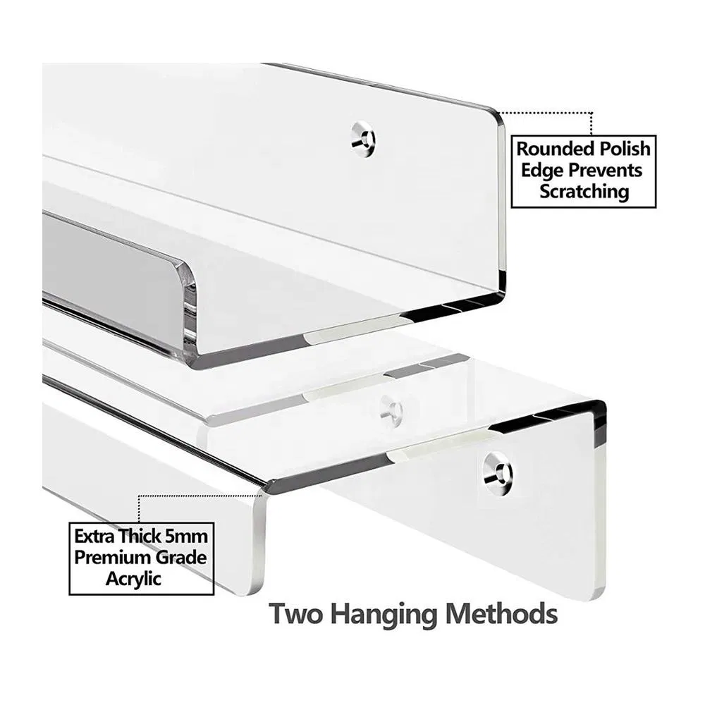 Customized Floating Wall Mounted Bookshelf Clear Acrylic Shelf for Living Room Decoration