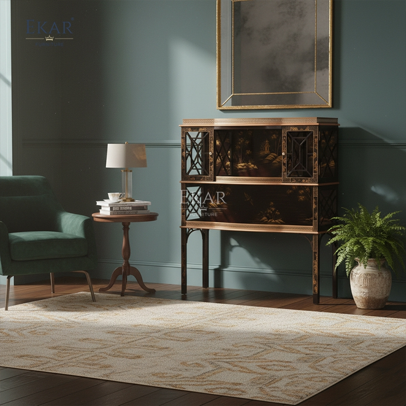 Ekar Dynasty Chinoiserie Luxury Console Hand-Painted English Style Entryway Cabinet