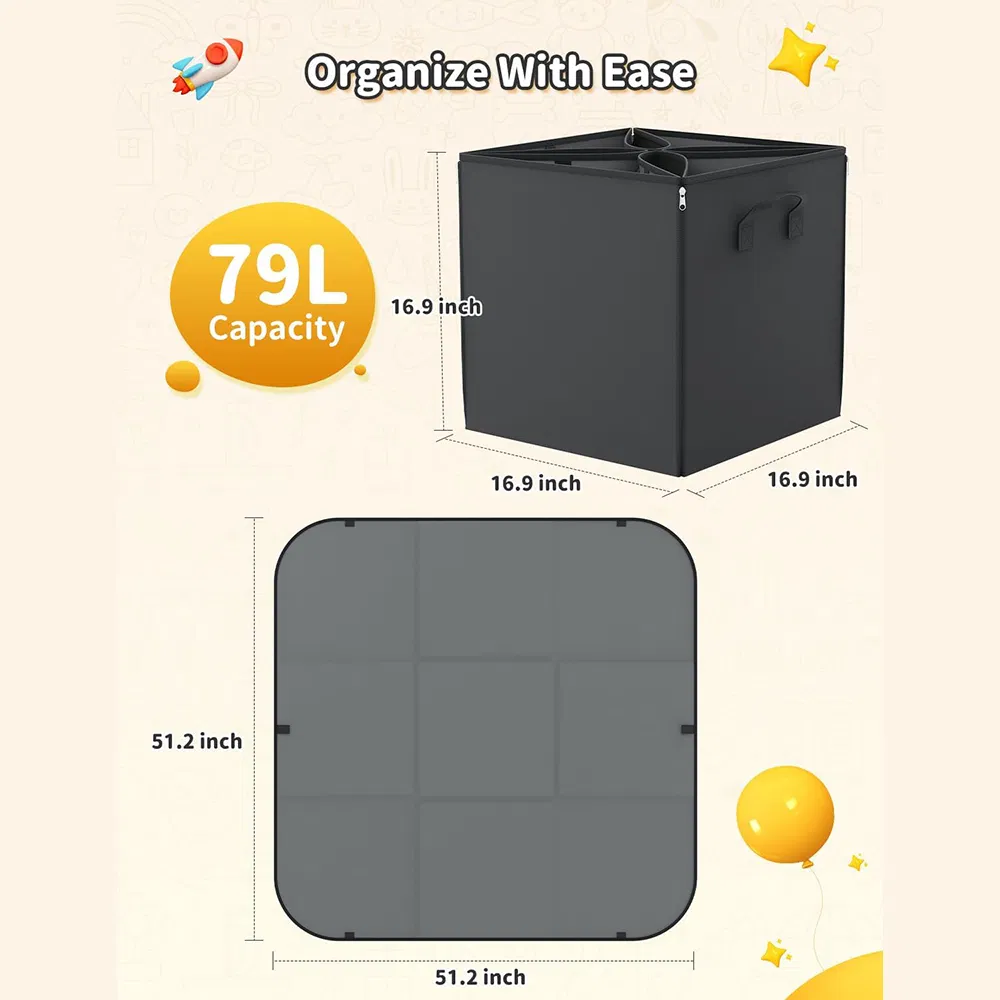 2-in-1 Foldable Toy Storage Play Mat with PP Board &amp; Zipper - Large Collapsible Organizer for Toy