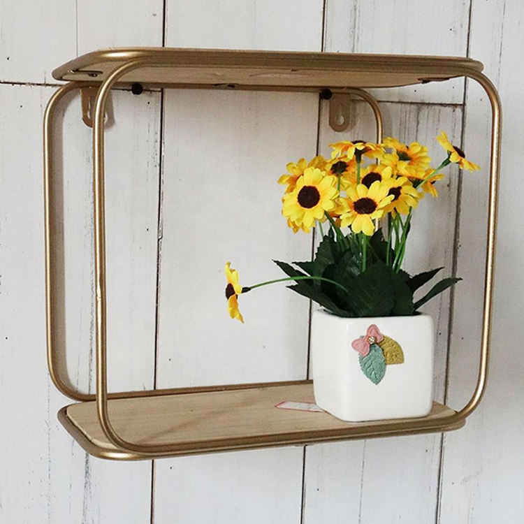 Custom Metal Decoration Square Rustic Wood Wire Frame Hanging Oval Floating Wall Display Shelves