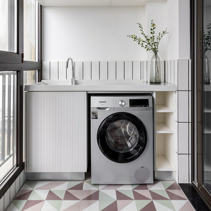 Washing Machine Washing Closet Modern Single Sink Laundry Cabinet Home Furniture Floor-Standing Aluminum Laundry Room Cabinet