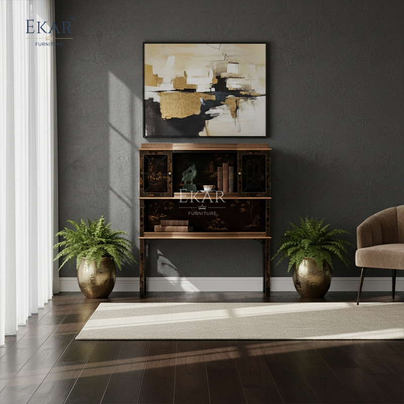 Ekar Dynasty Chinoiserie Luxury Console Hand-Painted English Style Entryway Cabinet