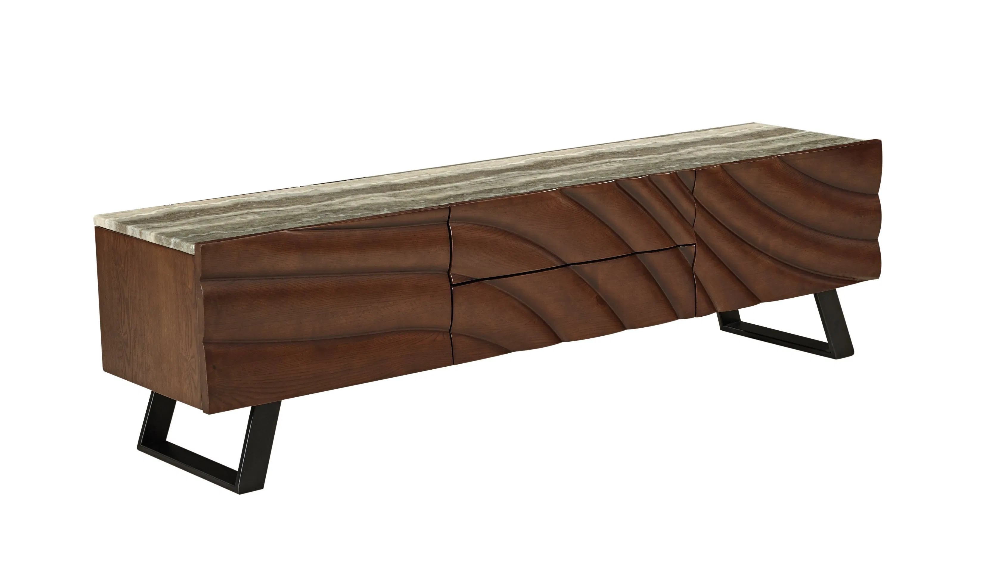 Round Solid Wood TV Console with Elegant Stainless Steel Detailing