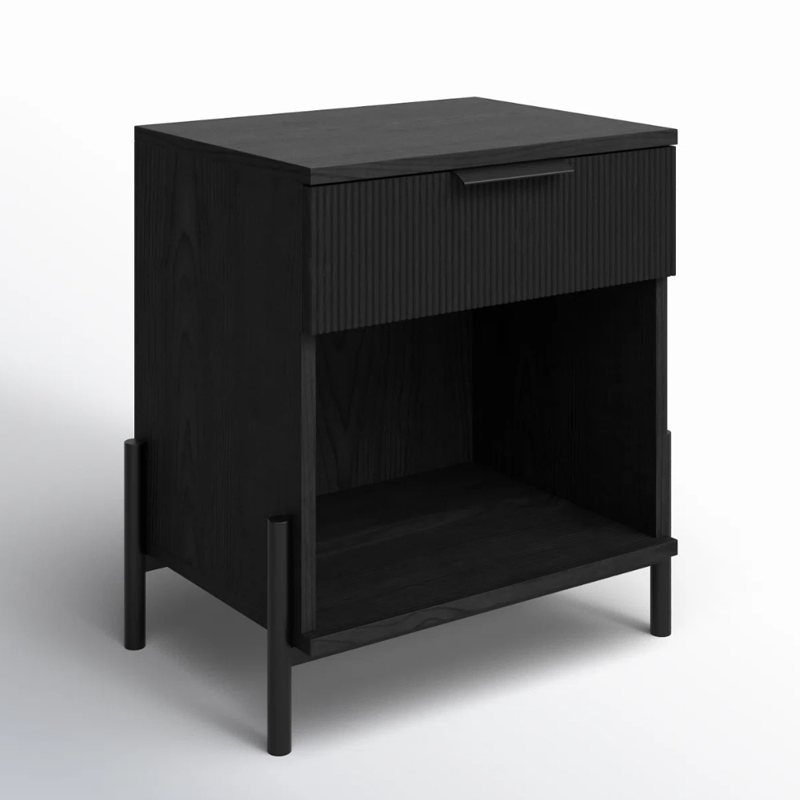 Wood Nightstand with 2 Drawers, MID-Century Modern Night Stand with Open Shelf, Vintage Bedside Table for Bedroom