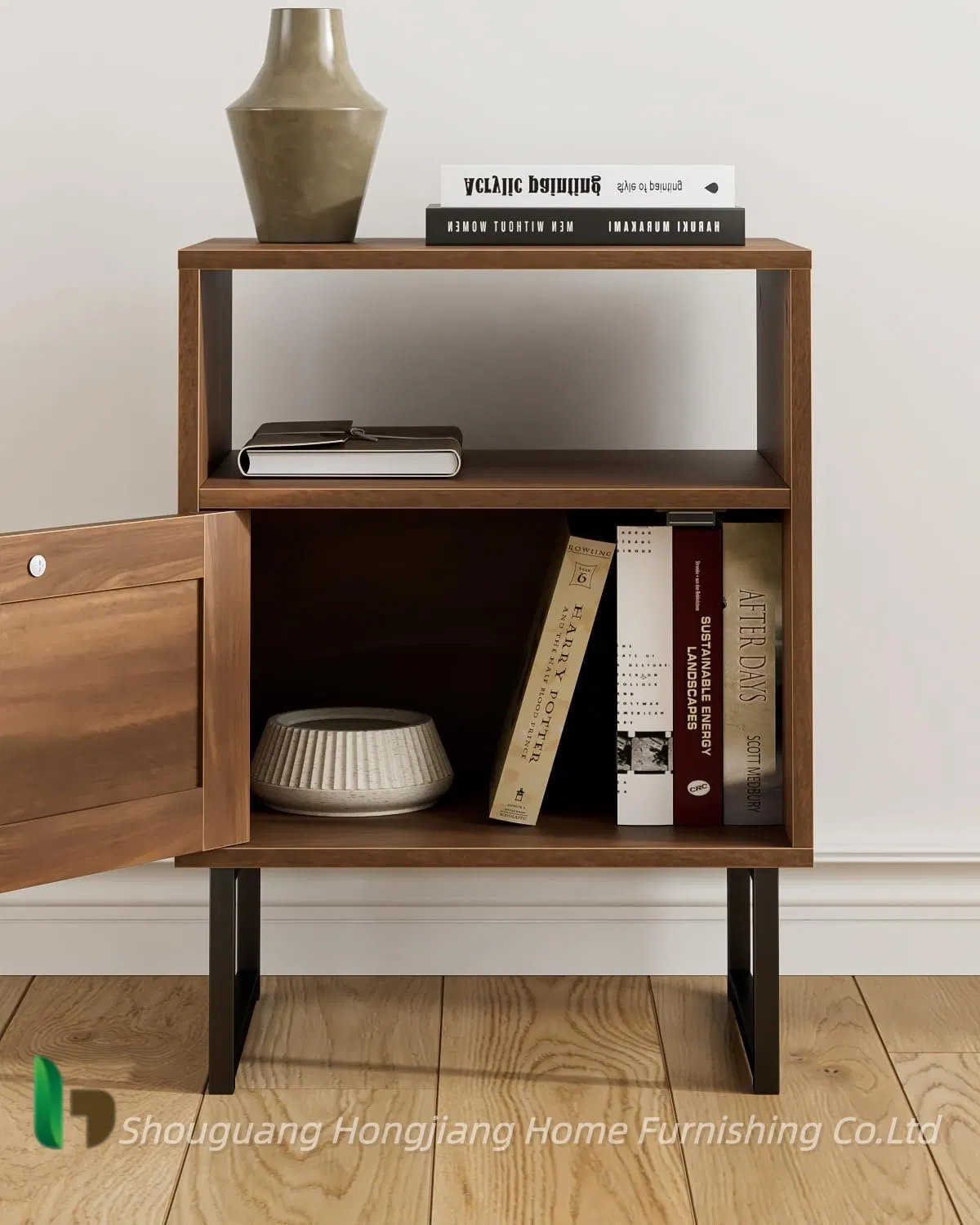 Boho Night Stand Farmhouse Wood Bedside Table with Storage