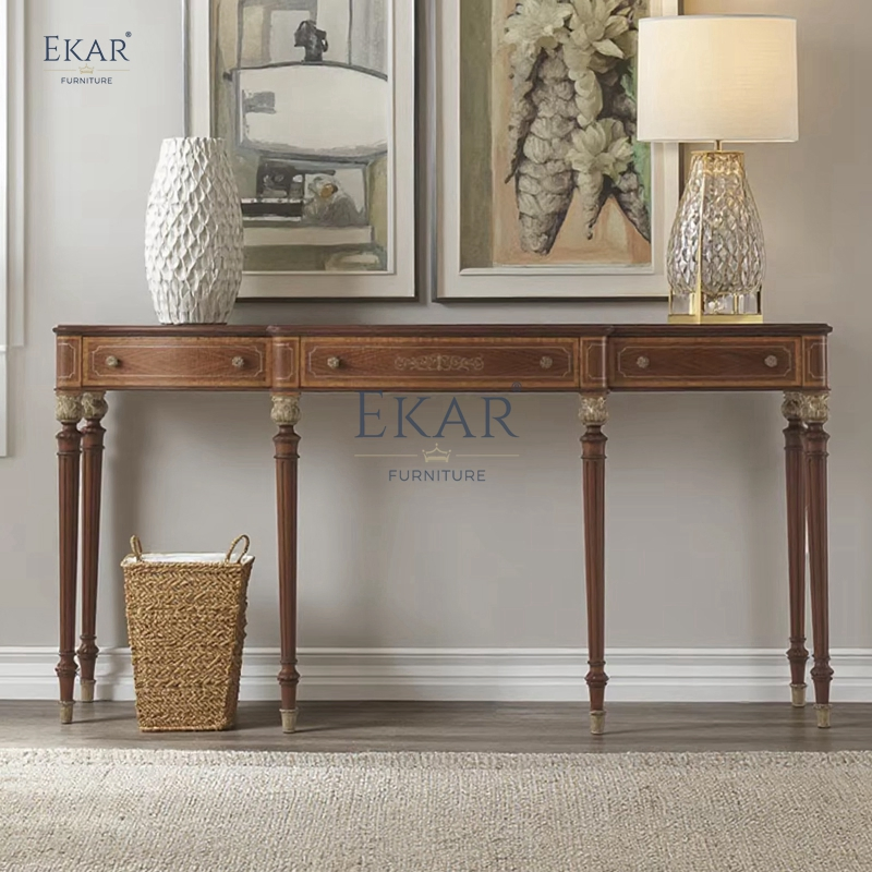 Classic Solid Wood Entryway Console Table with Storage and Intricate Design