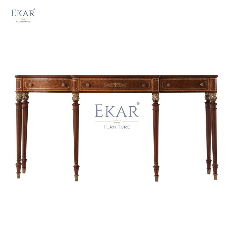 Classic Solid Wood Entryway Console Table with Storage and Intricate Design