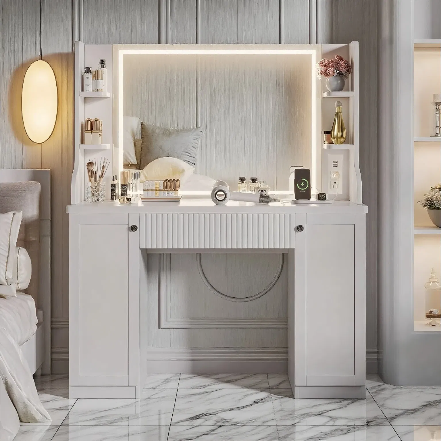 Dressing Table Large with Mirror Adjustable Brightness Bedroom Dressing Table Dresser