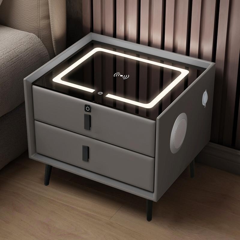 Minimalist Wooden Smart Furniture LED Nightstand Luxury Home Solid Wood USB Bedroom Modern Bedside Table with Wireless Charging