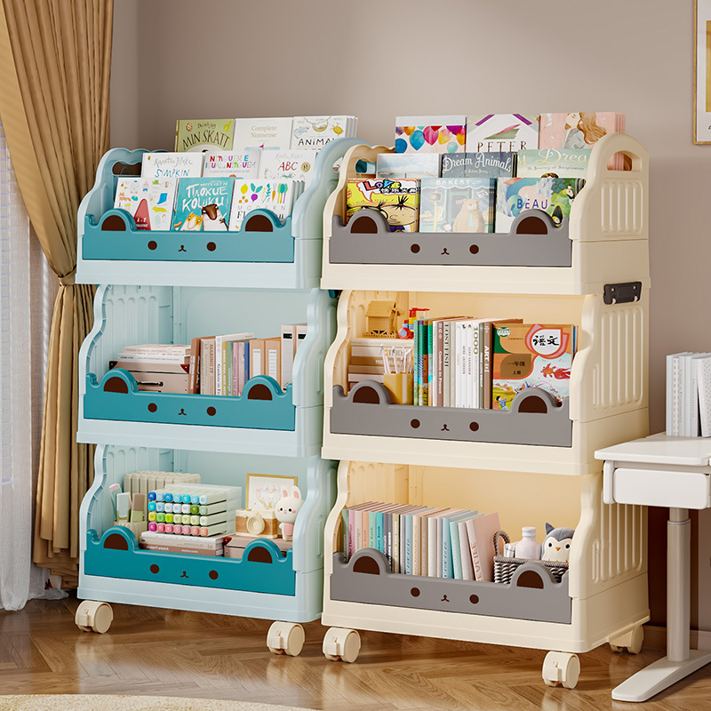 Multi-Layer Rolling Kids Bookshelf Easy Storage for Books &amp; Toys Home Organizer