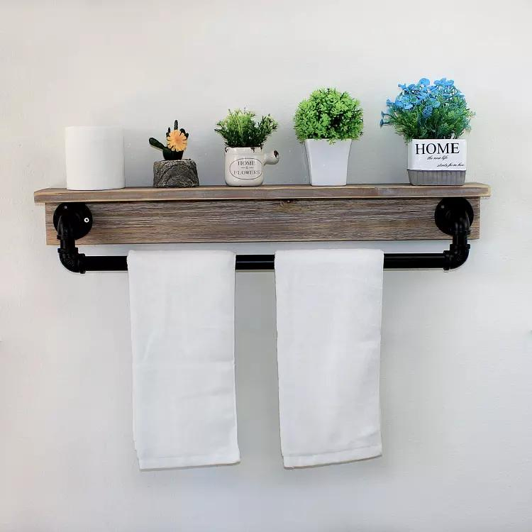 19.7in Rustic Wall Decor Farmhouse, Metal Floating Shelves Towel Holder, Wall Shelf Over Toilet