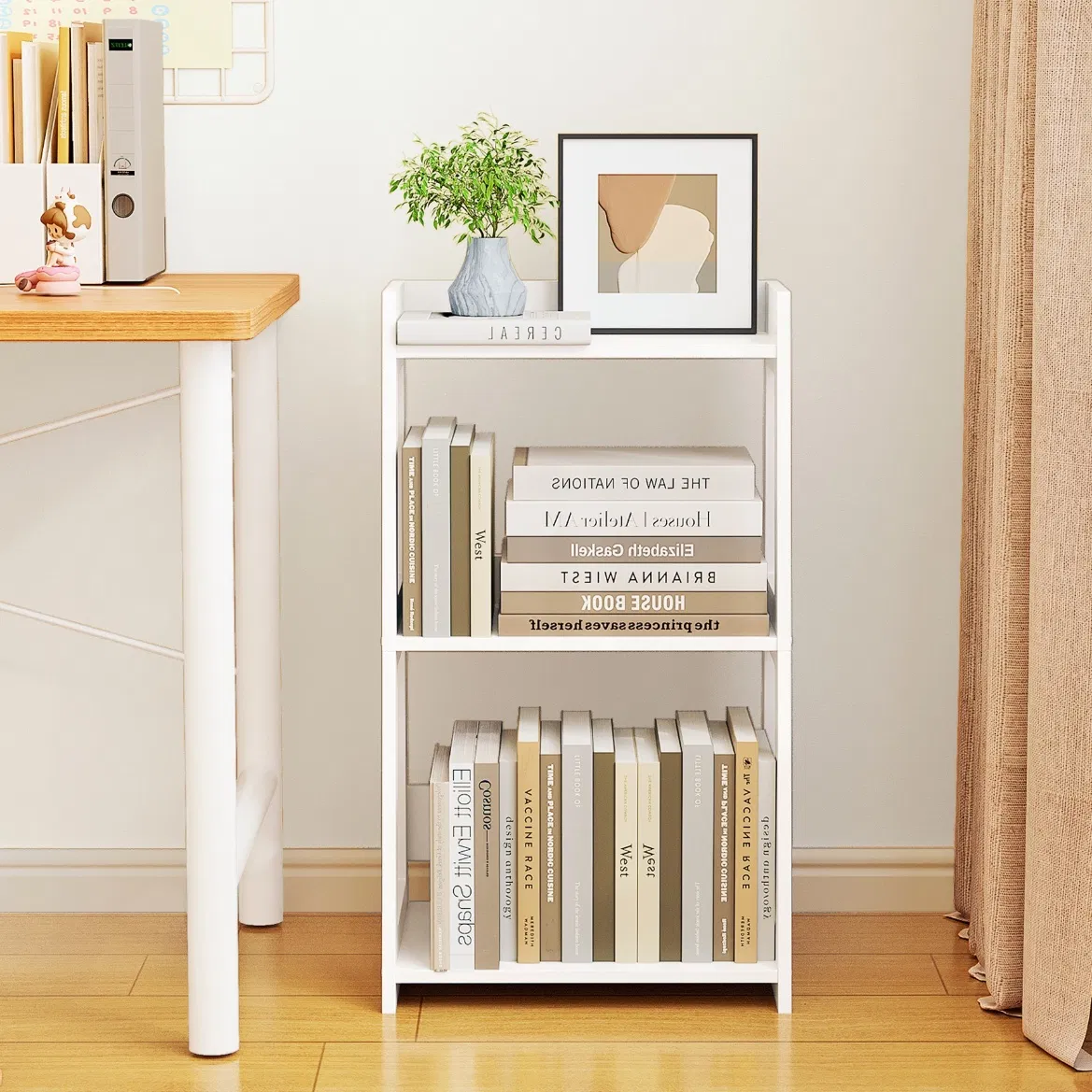 3-Tier White Ladder Shelf Bookshelf Freestanding for Living Room Storage