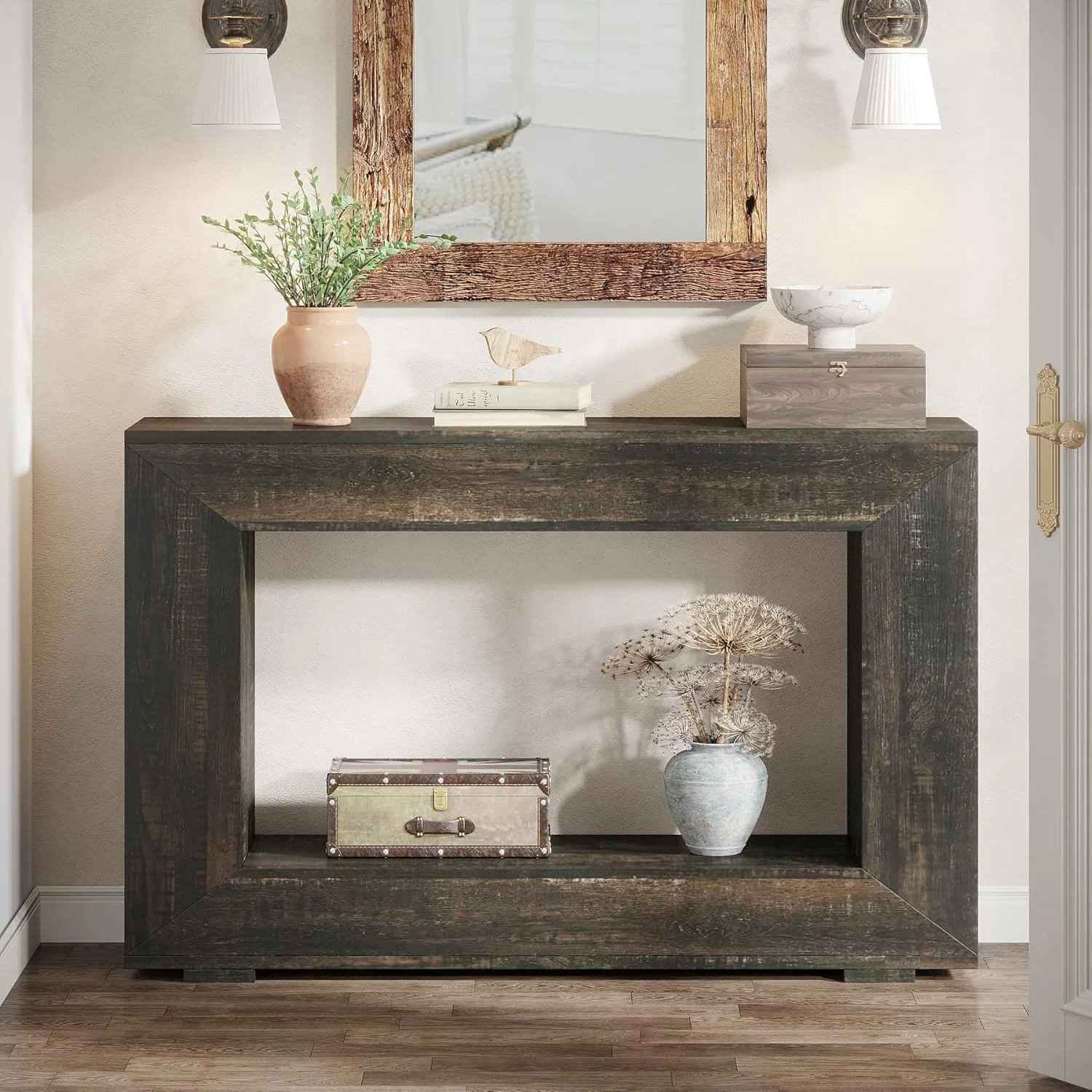 Square Farmhouse Console Table 47 Inches Entryway Console Table with Storage