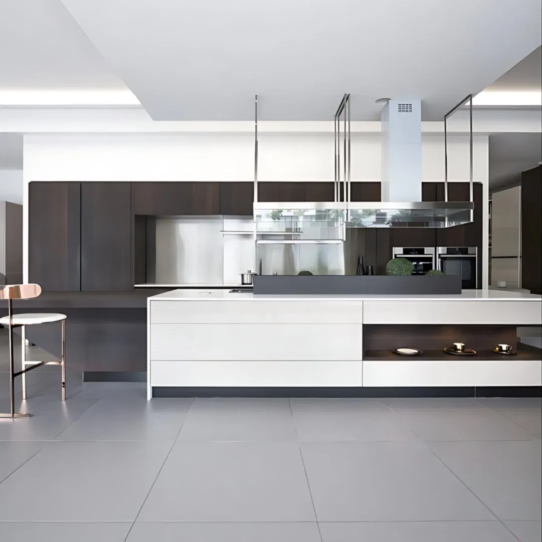 Italian Light Luxury Kitchen Pantry Unit with High Gloss PVC Film Finish Featuring Multifunctional Storage Solutions