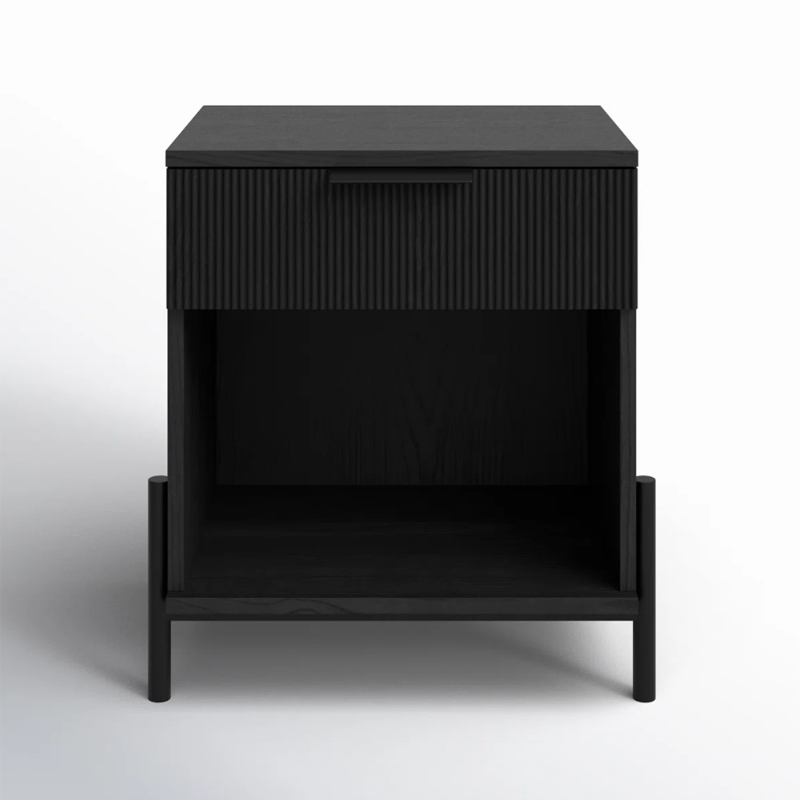 Wood Nightstand with 2 Drawers, MID-Century Modern Night Stand with Open Shelf, Vintage Bedside Table for Bedroom