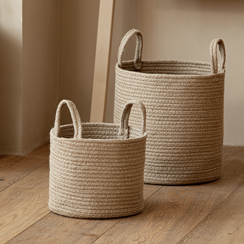 Handwoven Jute Storage Basket Nordic Style Laundry Hamper Portable Organizer for Clothes &amp; Toys