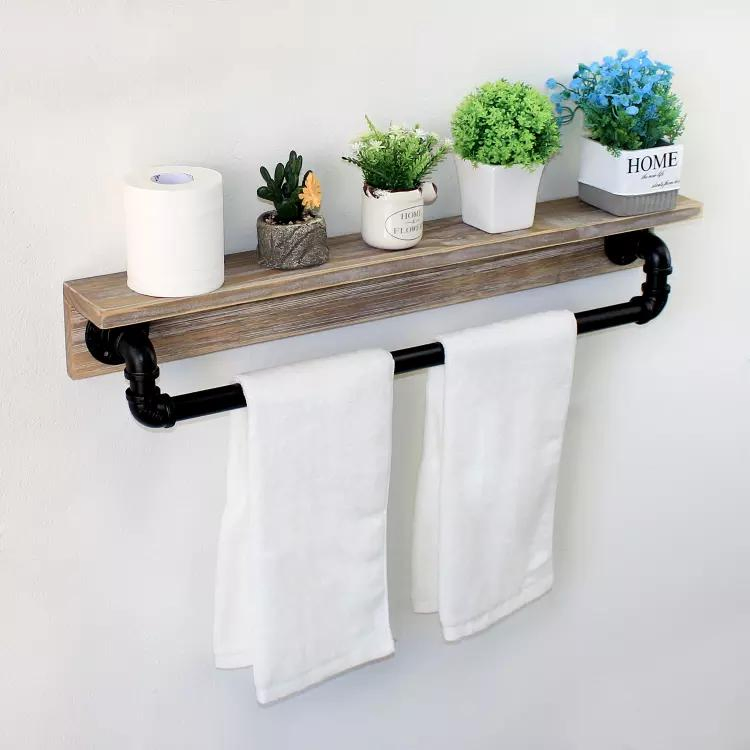 19.7in Rustic Wall Decor Farmhouse, Metal Floating Shelves Towel Holder, Wall Shelf Over Toilet