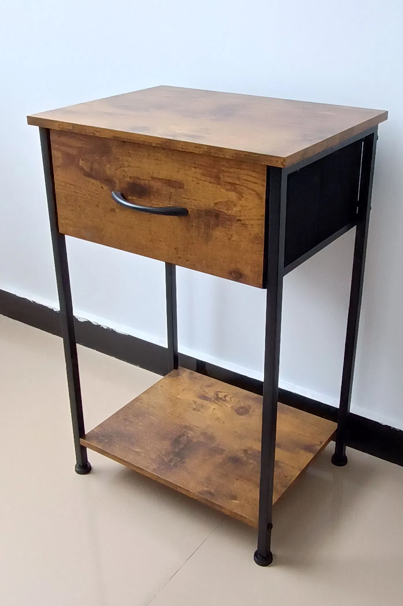 Easy Assembly Dorm, Nightstand, End Table with Fabric Storage Drawer Bedside Furniture with Steel Frame, Side Table for Bedroom, Bedside Cupboard Ws-Swf04-Wa-B