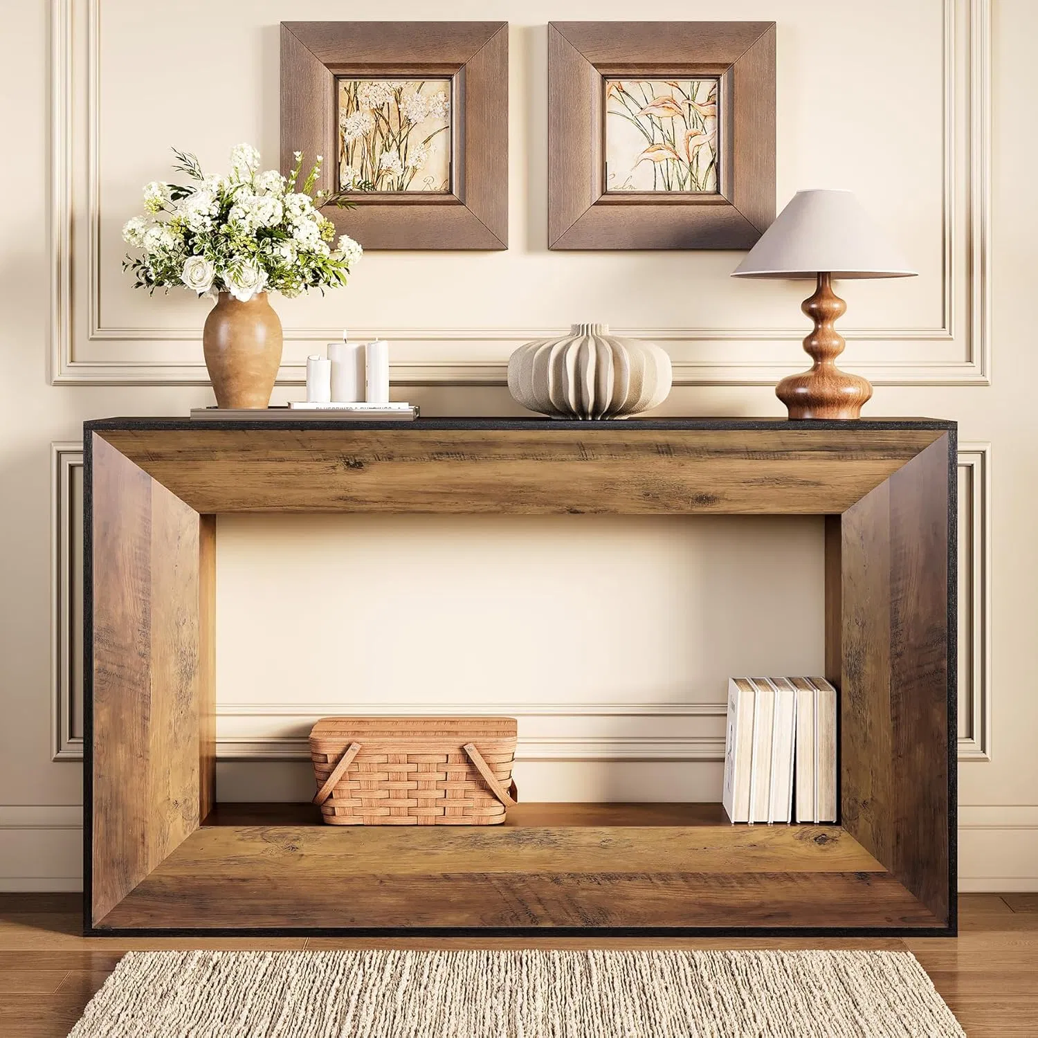 Narrow Rectangular Console for Living Room Entryway Hallway with Storage