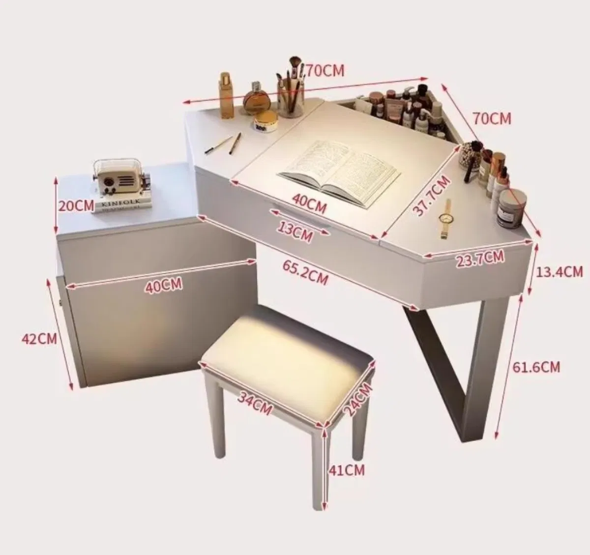 Chair Makeup Vanity Modern Mirror White Girl Wooden Set Dressing Table for Bedroom, Dressing Table with Mirror