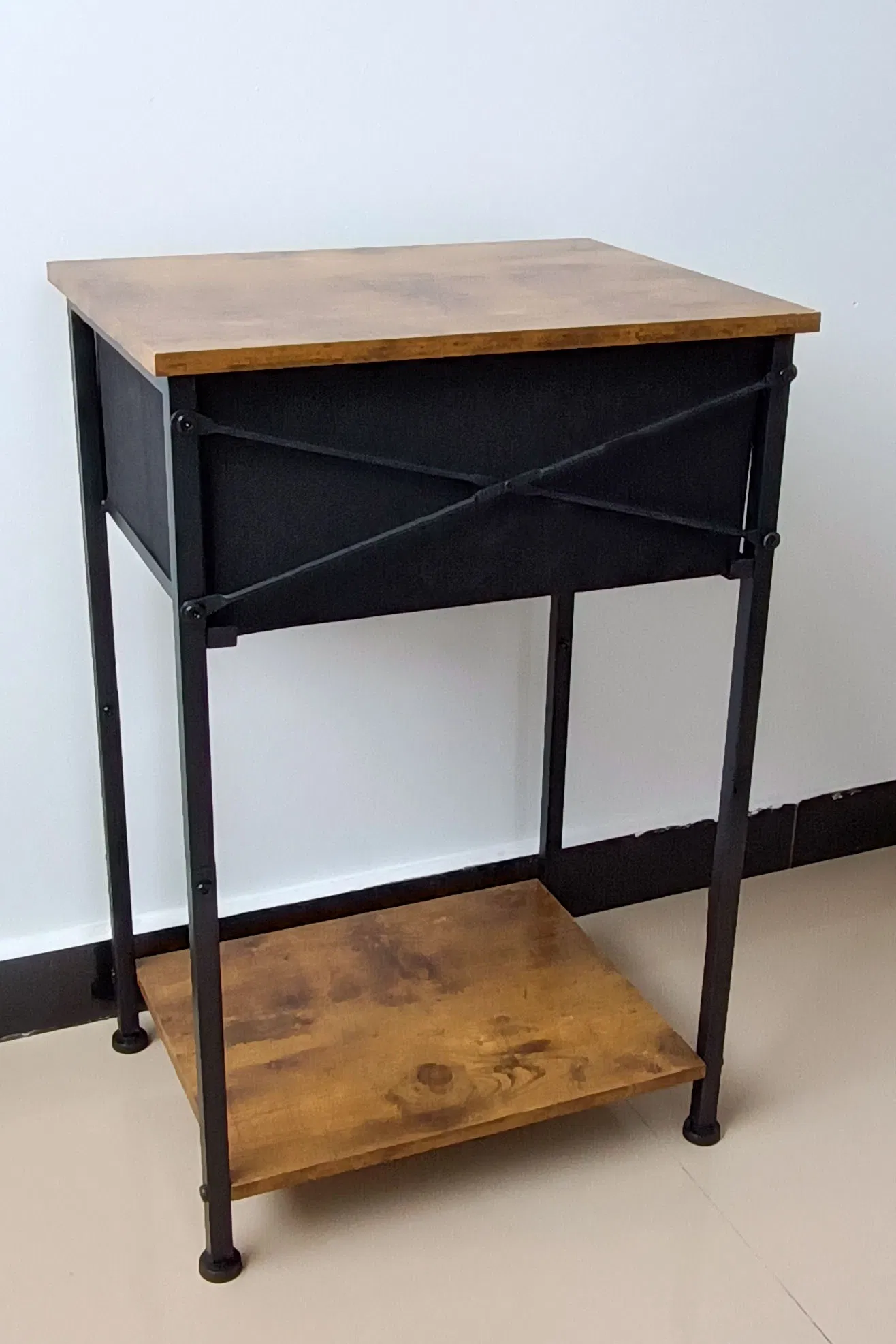 Easy Assembly Dorm, Nightstand, End Table with Fabric Storage Drawer Bedside Furniture with Steel Frame, Side Table for Bedroom, Bedside Cupboard Ws-Swf04-Wa-B