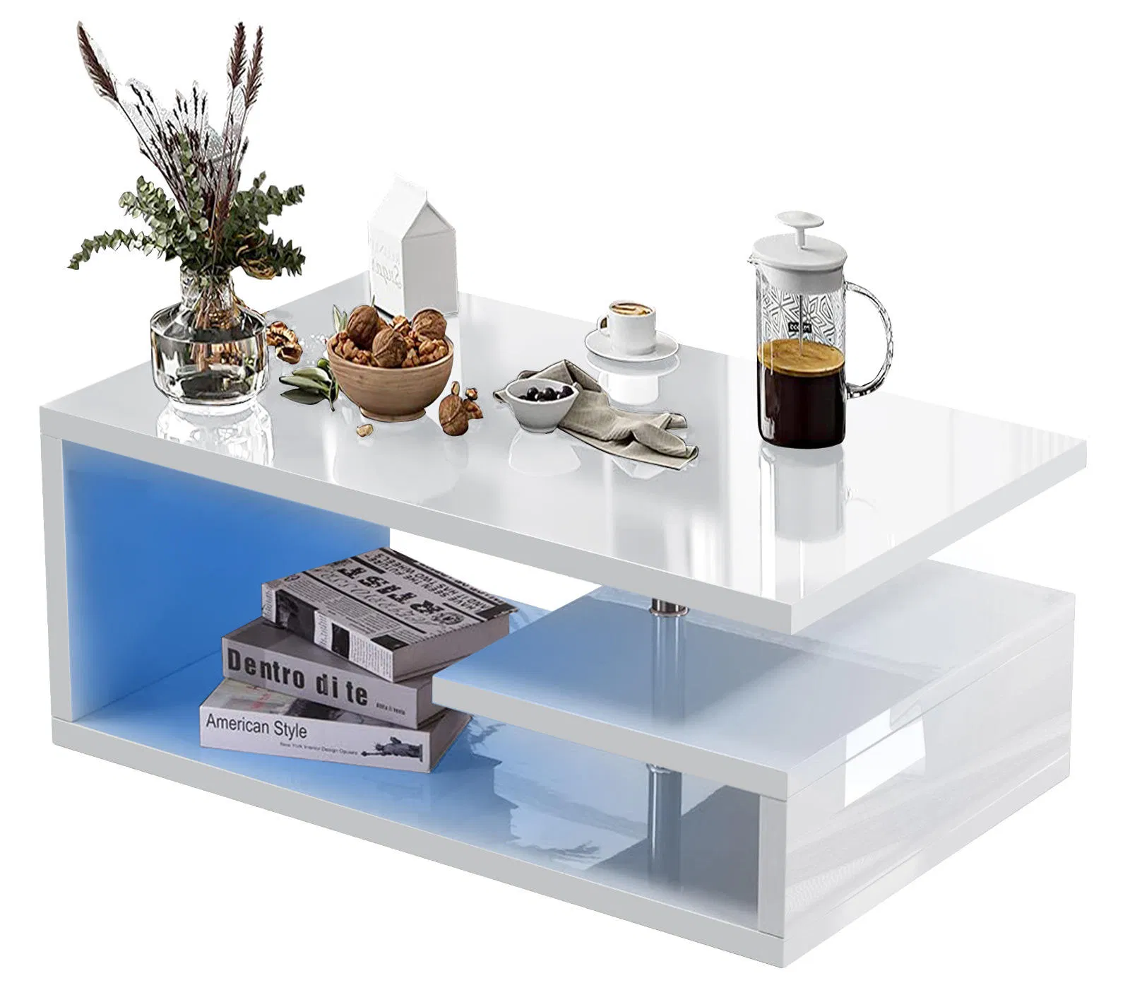 Modern High Gloss RGB LED Bedside Table 2 Drawers Nightstand Side Cabinet