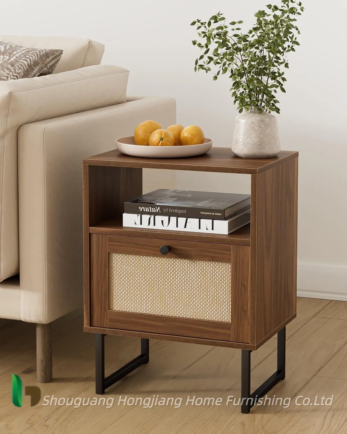 Boho Night Stand Farmhouse Wood Bedside Table with Storage