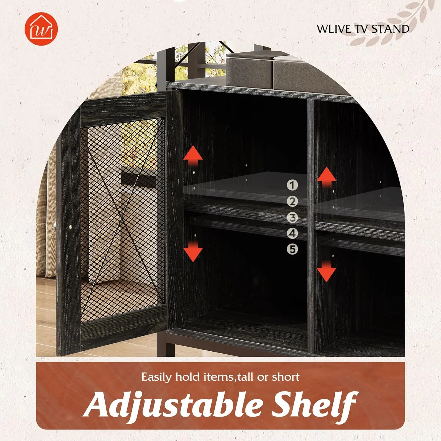 Black Metal Net Door Design Industrial TV Console for Bedroom Living Room