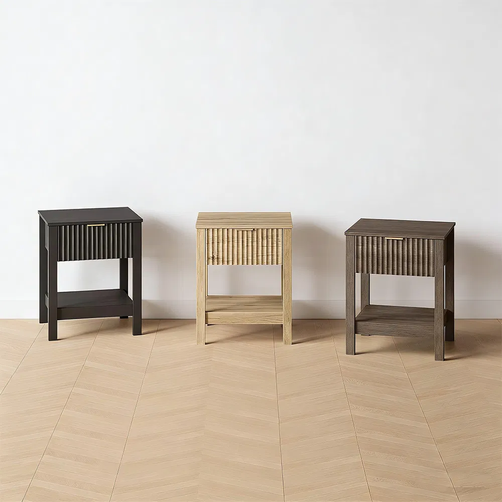 Modern Fluted Nightstand Bedside Table with Drawers for Living Room Bedside Table End Table