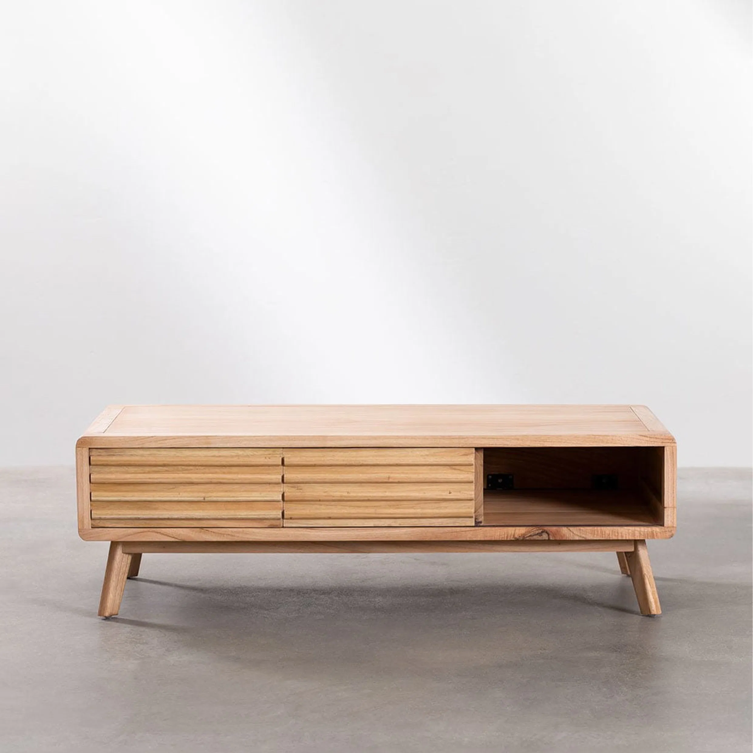 Clean-Line Solid Wood TV Console with Sliding Doors