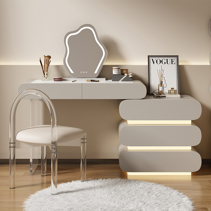 Popular Modern Design Makeup Vanity Desk Wooden Dresser Set Home Furniture Bedroom Wood Luxury LED Dressing Table with Mirror