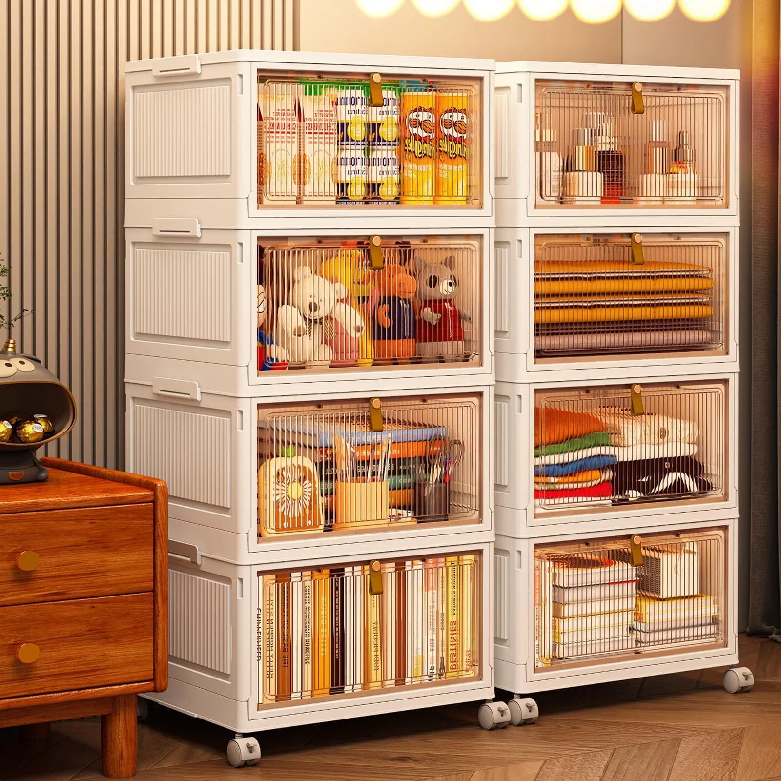 Modern Rectangular PP Storage Box Foldable Multifunctional Organizer for Toy Shoe Clothes in Living Room