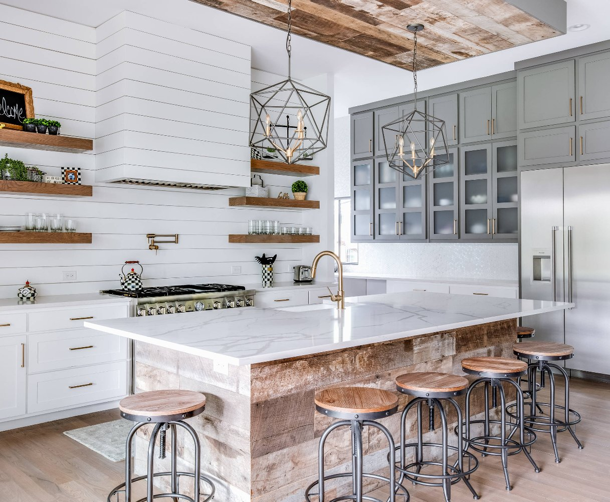 Farmhouse Grey and White Wood Tones Shaker Joinery Cabinets Complete Kitchen Units