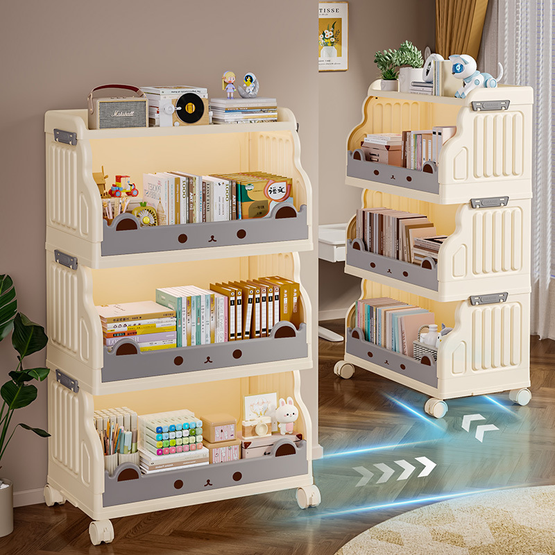 Multi-Layer Rolling Kids Bookshelf Easy Storage for Books &amp; Toys Home Organizer