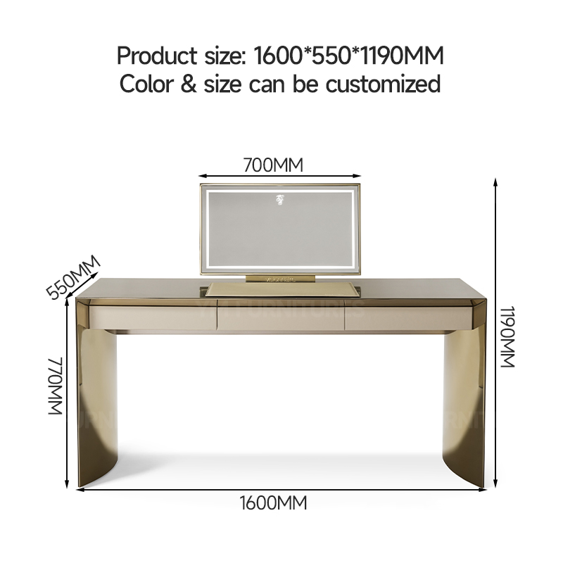 Metal 3 Sliding Drawers Bedroom Storage Vanity Dresser Modern Makeup Dressing Table