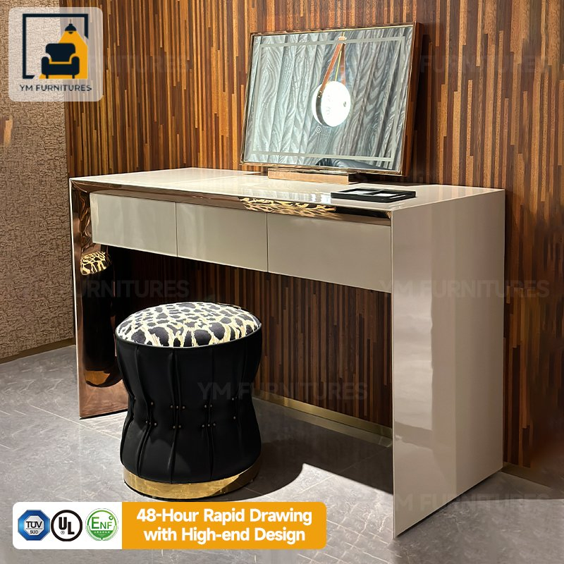 Metal 3 Sliding Drawers Bedroom Storage Vanity Dresser Modern Makeup Dressing Table