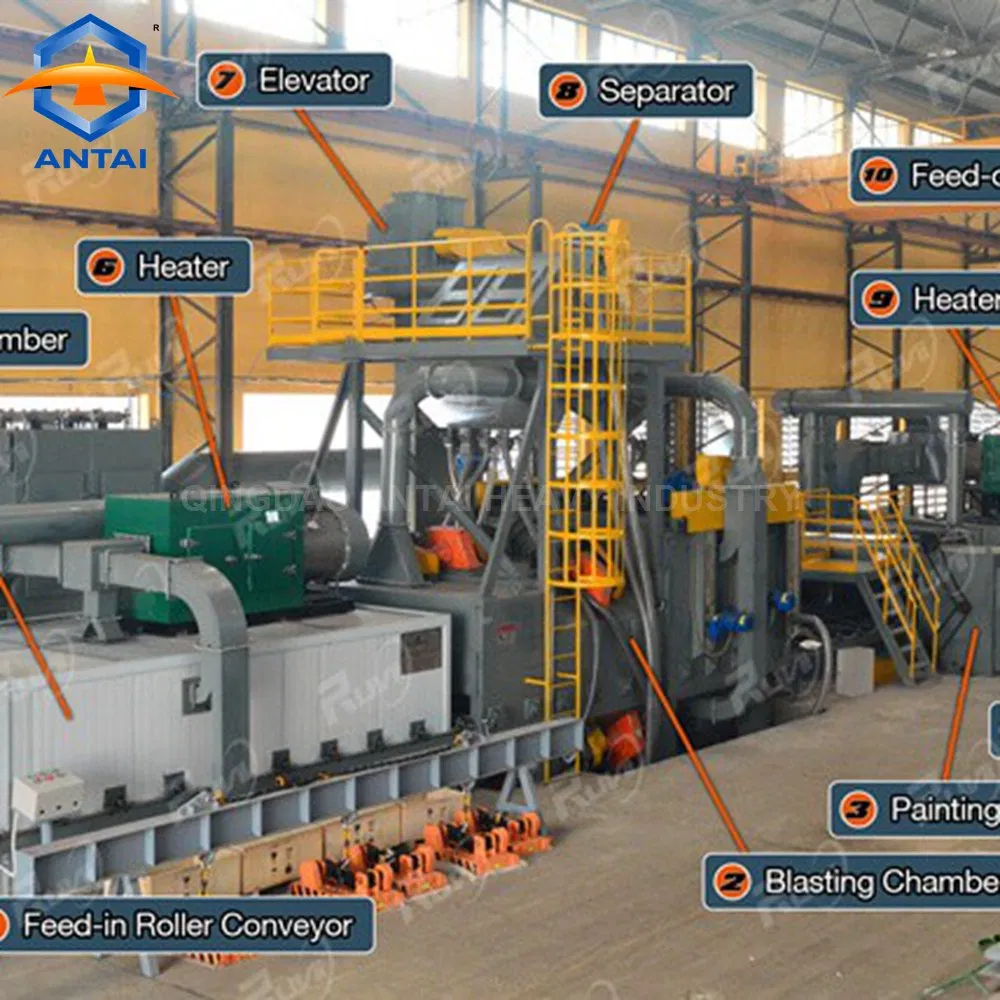 Steel Sheets Sections Automatic Roller Conveyor Shot Blasting and Painting Drying System Pretreatment Line