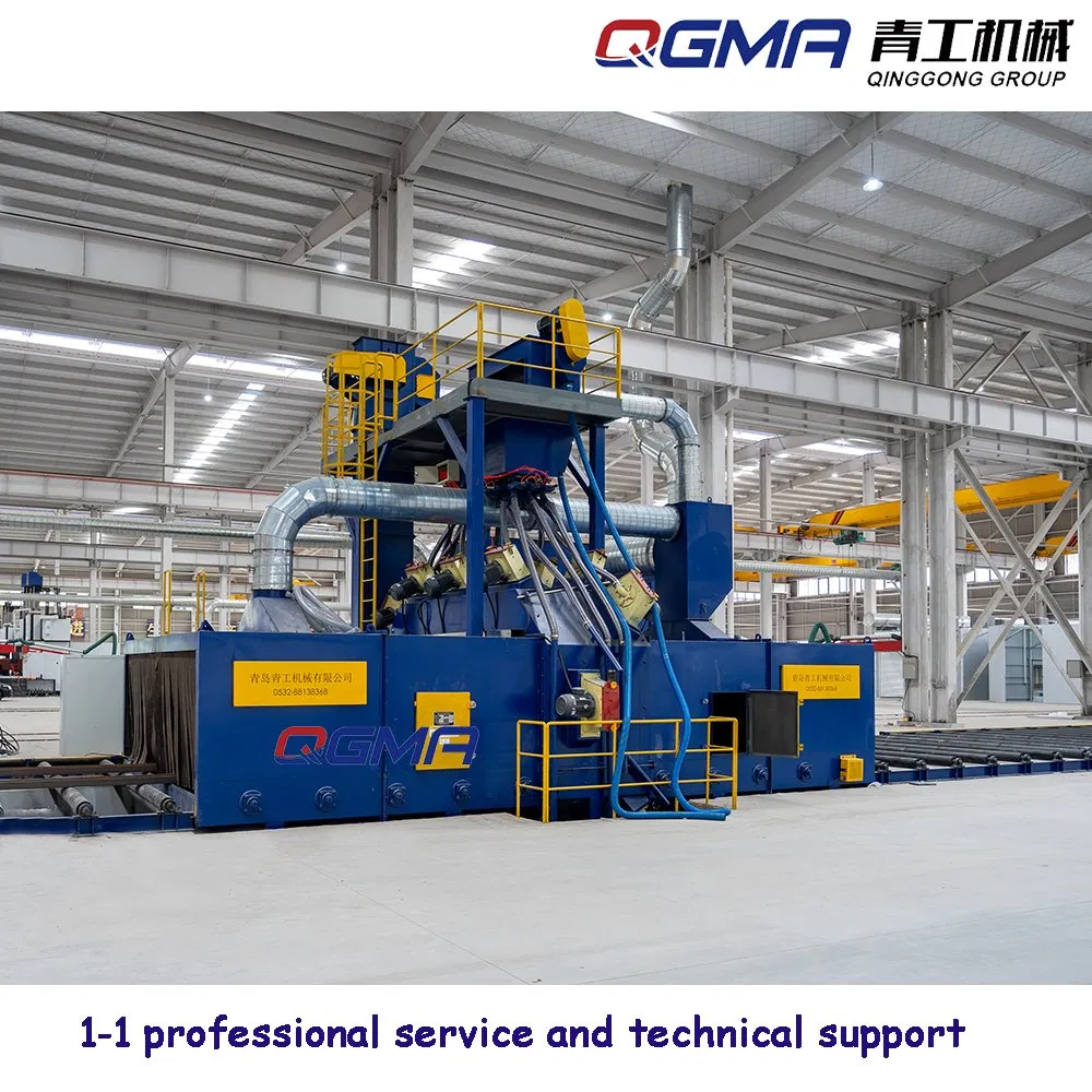 Steel Plate H Beam Structure Roller Conveyor Automatic Shot Blast / Blasting Machine