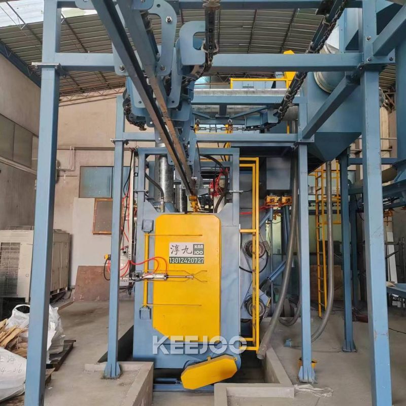 Automatic Surface Treatment Monorail Catenary Shot Blasting Machine for Car Rims Wheels Cleaning