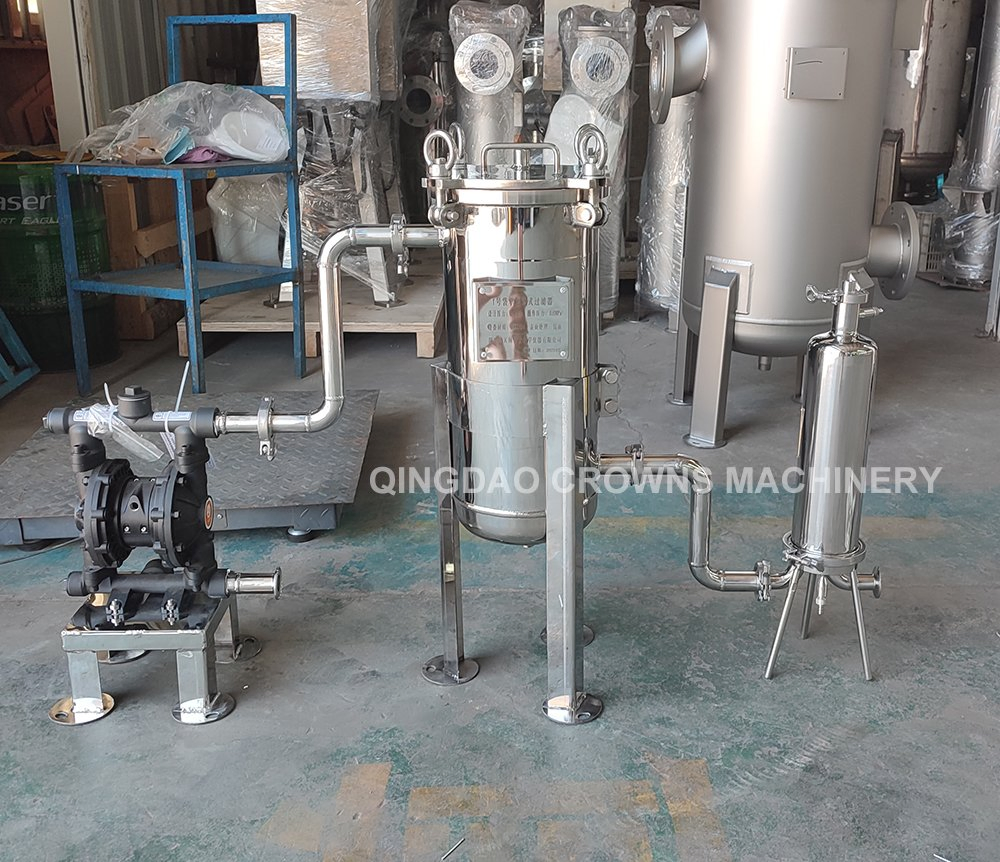 Portable Trolley-Mounted Filter Unit with Pump Sanitary Stainless Steel Bag &amp; Cartridge Filter Housing for Syrup, Edible Oil