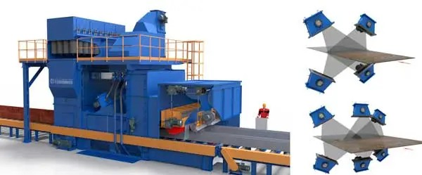 Qingdao Q69 Pass Through Clean H Beam /Steel Plate Metal Surface Roller Conveyor Type Shot Blasting Machine