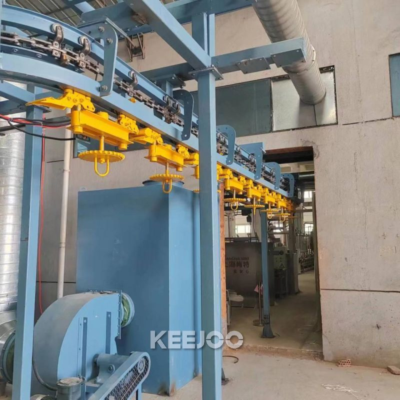 Automatic Surface Treatment Monorail Catenary Shot Blasting Machine for Car Rims Wheels Cleaning