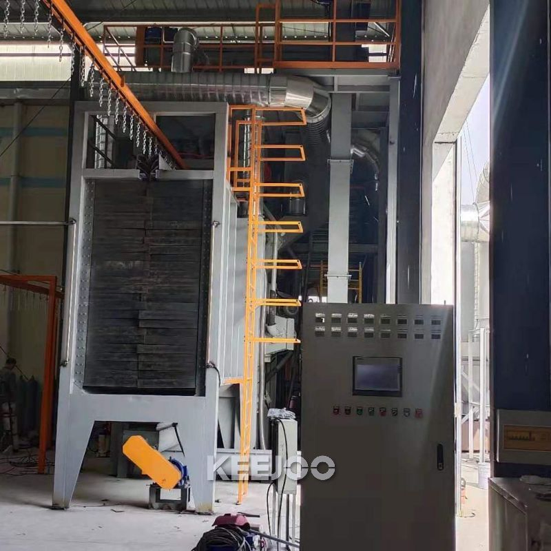 Automatic Surface Treatment Monorail Catenary Shot Blasting Machine for Car Rims Wheels Cleaning