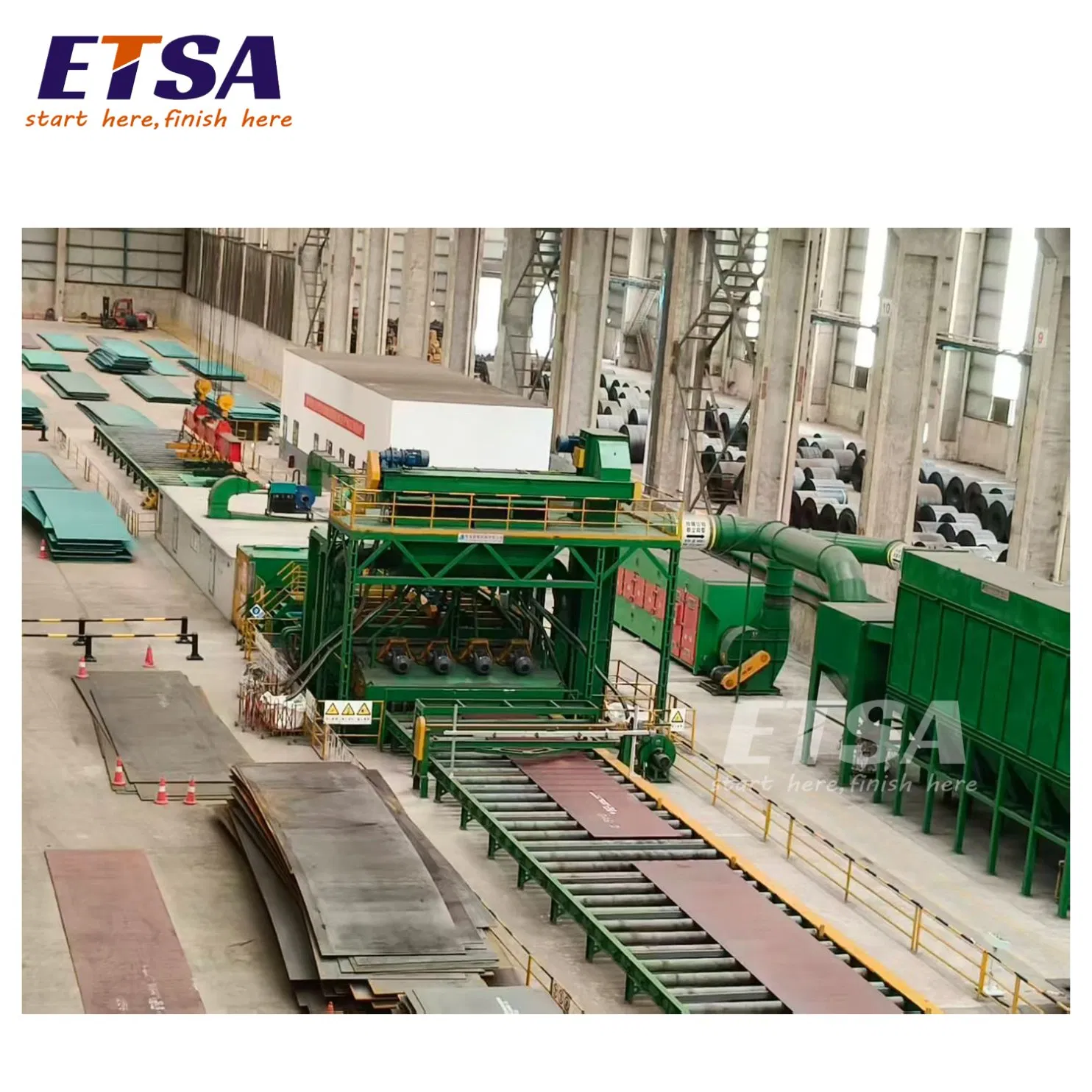 Sandblasting Pretreatment Line Automatic Steel Plate Shot Blasting Painting