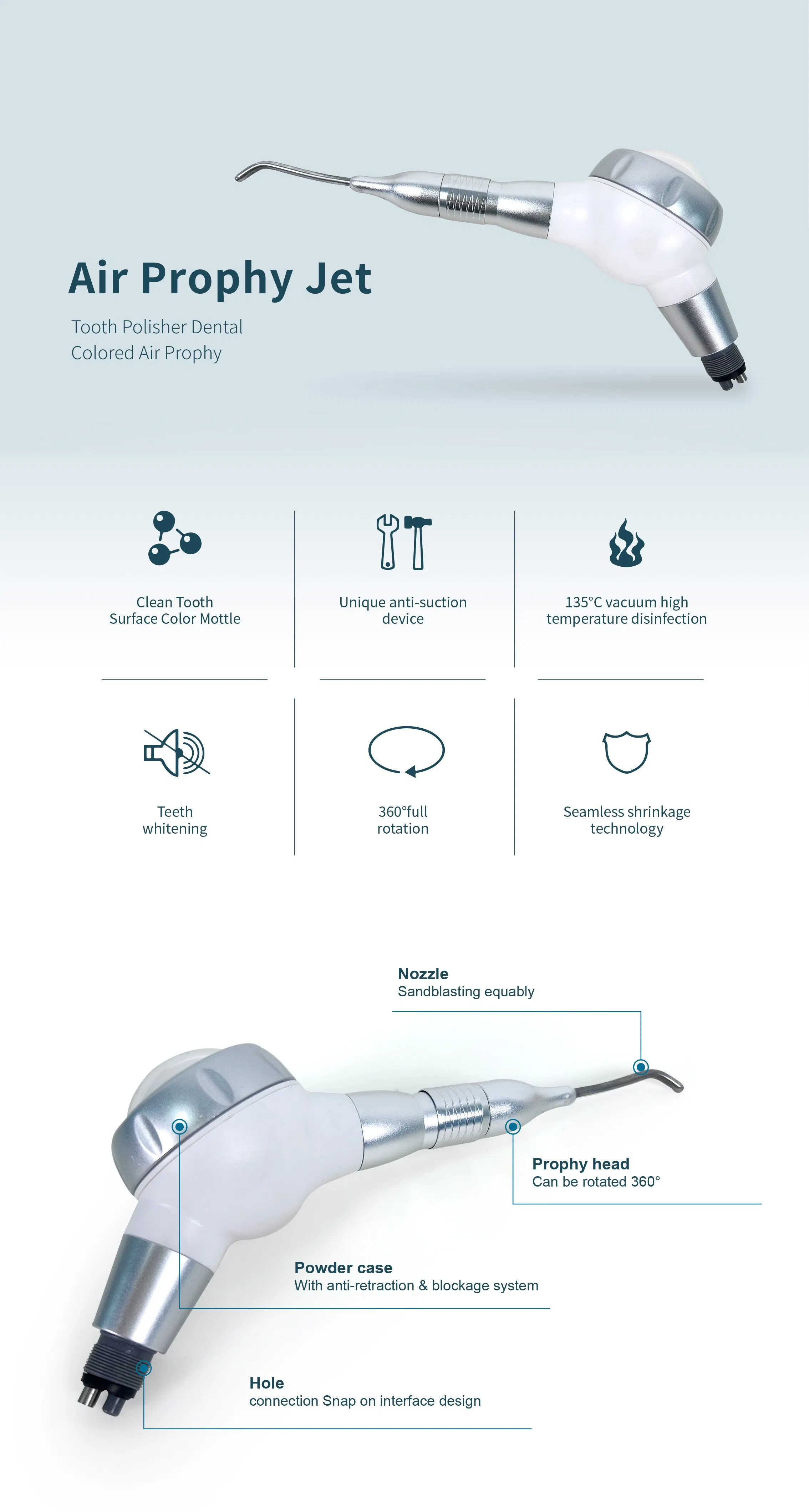 Portable Air Polishing System Dental Air Prophy Unit with Water Spray for Oral Hygiene Cleaning