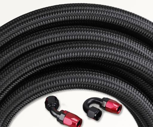 Black Nylon Braided Hydraulic Oil Cooler Engine Fuel Rubber Brake Hose with Aluminum Fittings for Car and Motorcycle