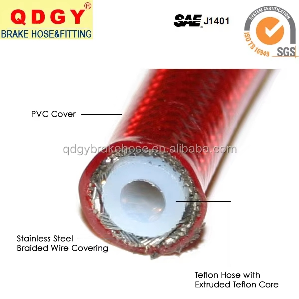 DOT Certificated Red Coated Cover An3 3an -3 Hydraulic Racing Stainless Steel Braided Smooth Bore Nylon PTFE Brake Clutch Line Asssembly Fuel Oil Brake Hose
