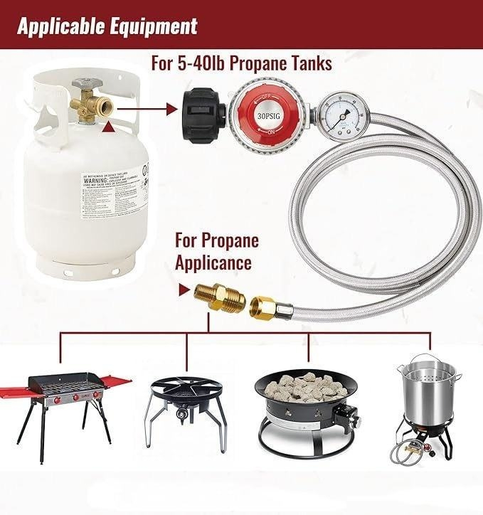 High Pressure Propane Hose with Smooth 3/8\" Female Quick Connect Disconnect Including Regulator