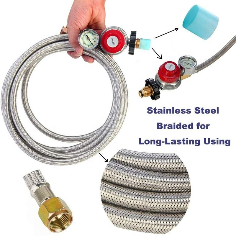 High Pressure Propane Hose with Smooth 3/8\" Female Quick Connect Disconnect Including Regulator